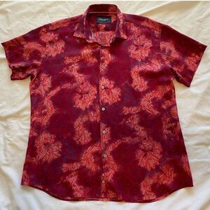 MAZEOO Paisley Red ITALIAN Jacquard Cotton Blend S/S Shirt 2XL